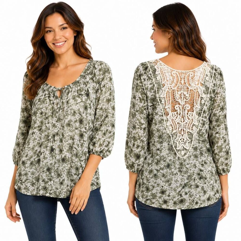 Maurices Large Green Floral Sheer Top